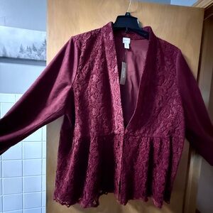 Chico's Deep Red Lace Cardigan